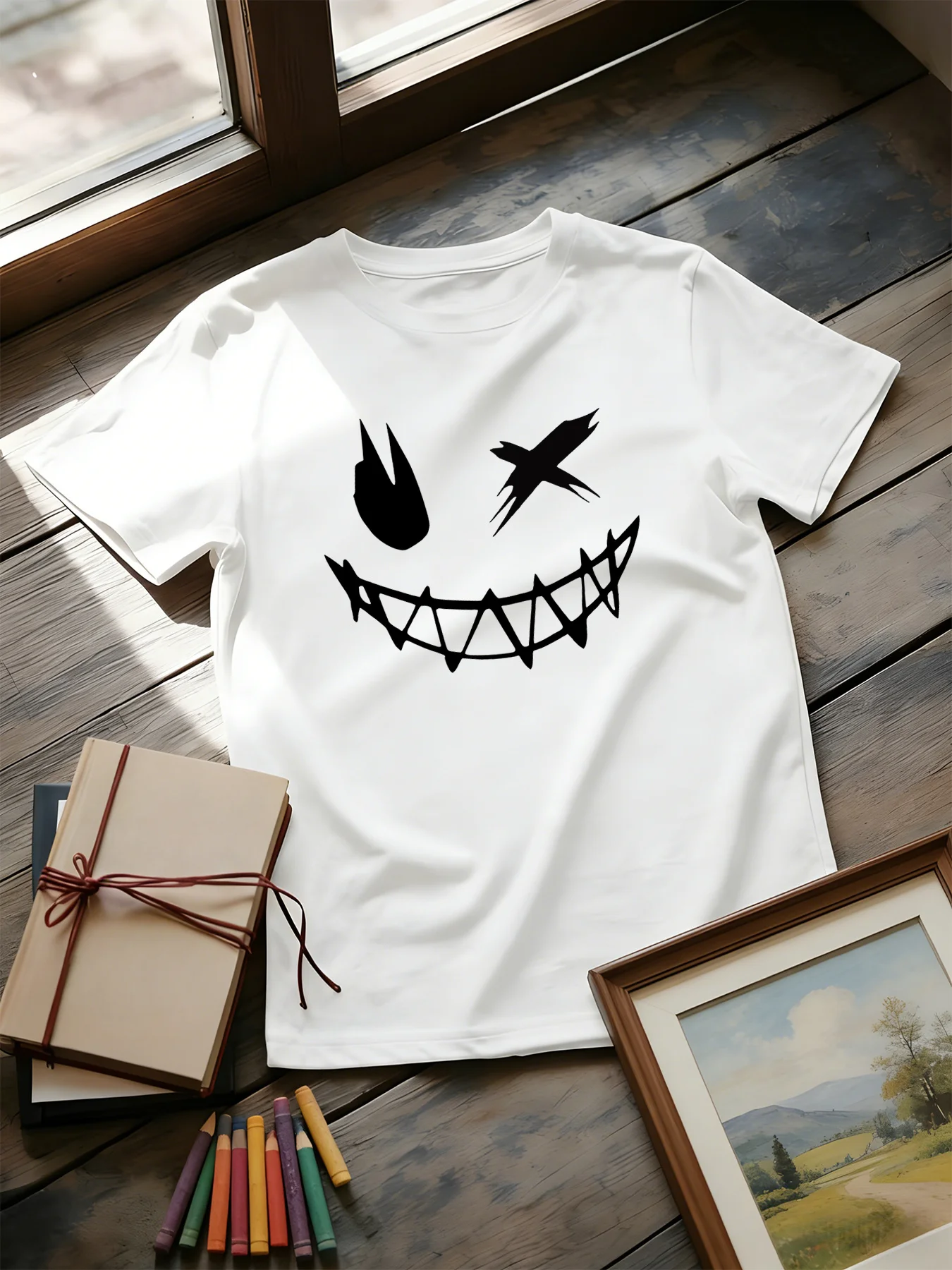 Street Fashion Elements - T-shirt Parent-Enfant Motif Visage Souriant de