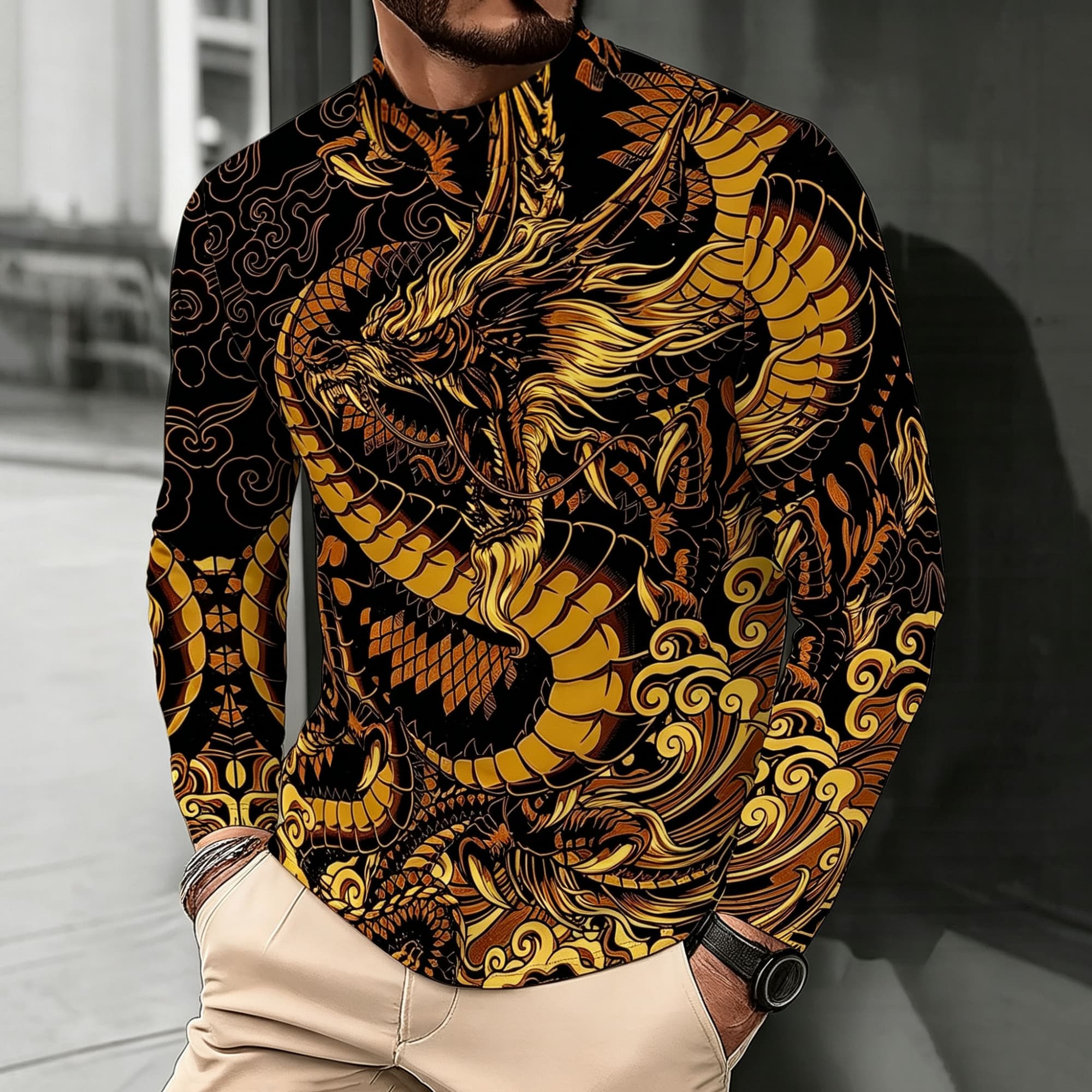 Street Fashion Asian - T-shirt à col montant et manches