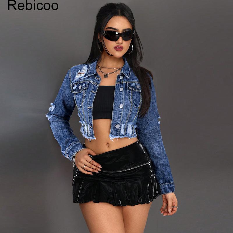 Distressed Jean Rip - Veste en jean courte pour femme