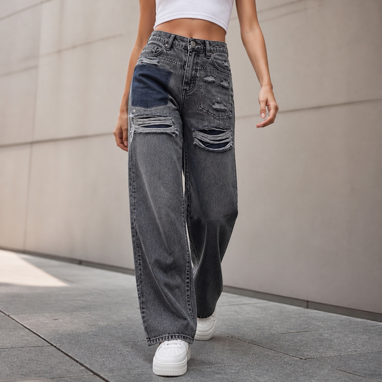 Jean en denim délavé et déchir - Distressed Jean Rip avis et prix