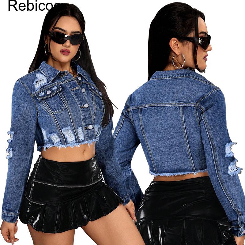 Veste en jean courte pour femm - Distressed Jean Rip avis et prix